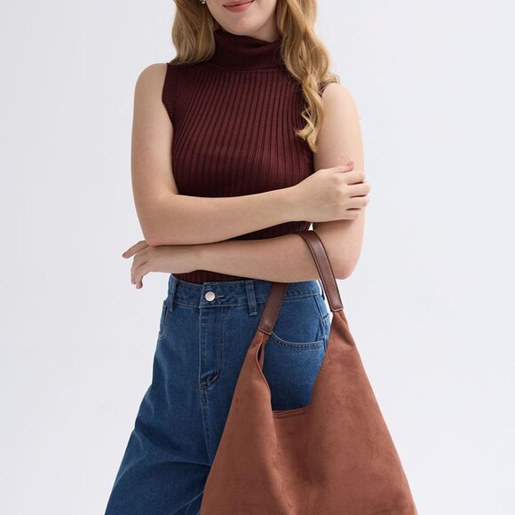 Suede Hobo Bag Women Faux Leather Large Capacity Stylish Office Purse - Picture 3 of 4